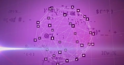 Global Digital Network Icons on Purple Background - Download Free Stock Images Pikwizard.com