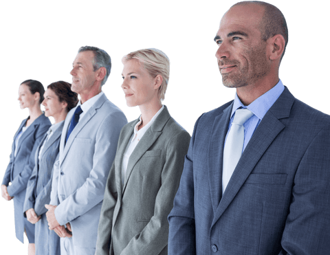 Transparent Standing Business Team in Professional Attire