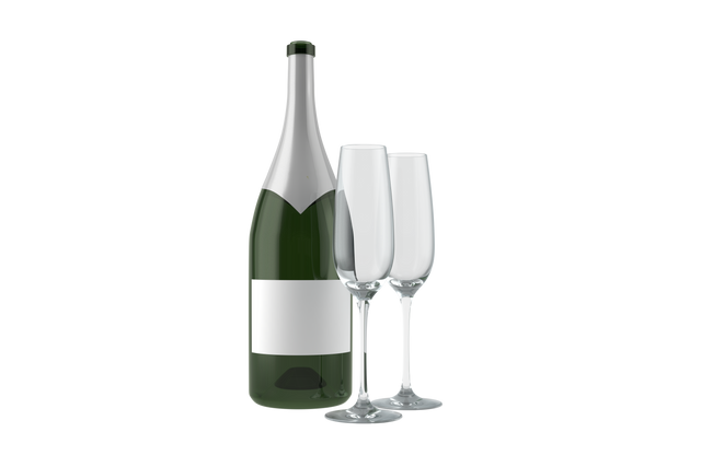 Transparent Bottle of Champagne with Glasses Isolated on Clear Background - Download Free Stock Videos Pikwizard.com