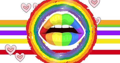 Rainbow Lips with Hearts Over LGBT Pride Flag Background
