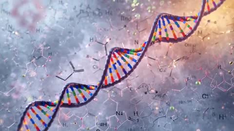Rotating DNA Helix Amid Molecular Structures in Scientific Animation
