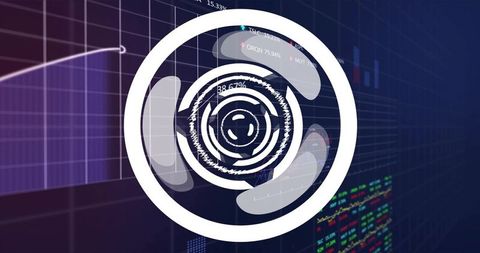 Receiving incoming data animating futuristic ringed dashboard with waveform and analytics
