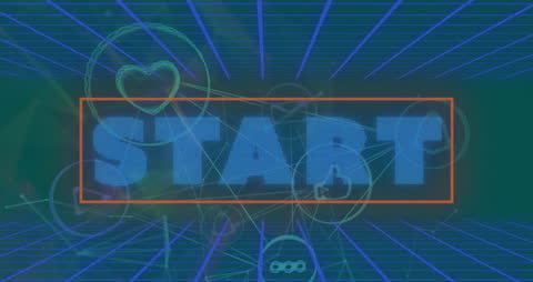 Retro Futuristic Start Banner with Digital Network Icons