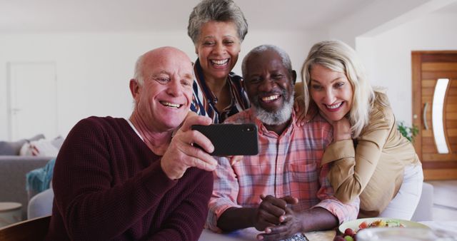 Happy Group of Senior Friends Taking Selfie at Home - Download Free Stock Images Pikwizard.com