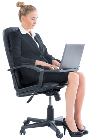 Transparent Businesswoman Sitting on Office Chair with Laptop