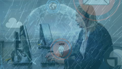 Businesswoman Engaged in Global Cloud Network Technology