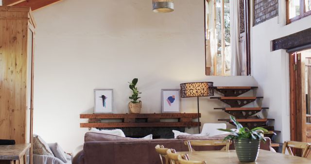 Cozy Modern Living Room with Rustic Wooden Elements and Natural Light - Download Free Stock Images Pikwizard.com