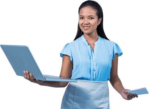 confident businesswoman with laptop and smartphone on transparent background - Download Free Stock Videos Pikwizard.com