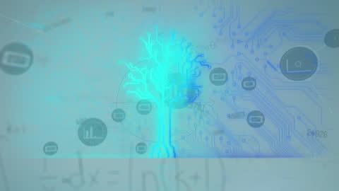 Digital Innovation Tree with Falling Data Icons