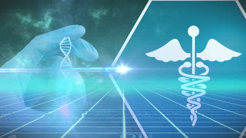 Medical Research Concept with DNA Strand and Caduceus Symbol
