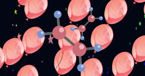 Molecules floating among balloons and stars design