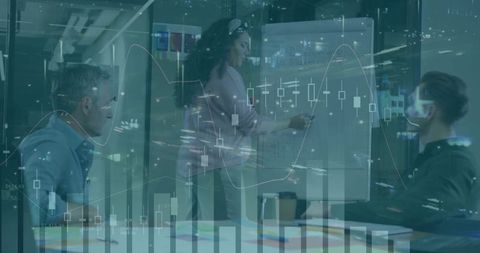 Team analyzing financial data in modern business meeting