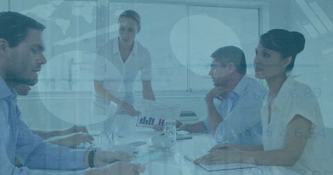 Global Business Meeting With Data Analytics Interface Overlay