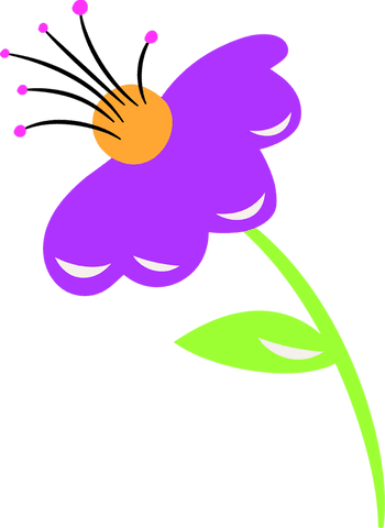 Purple flower illustration with leaf on transparent background