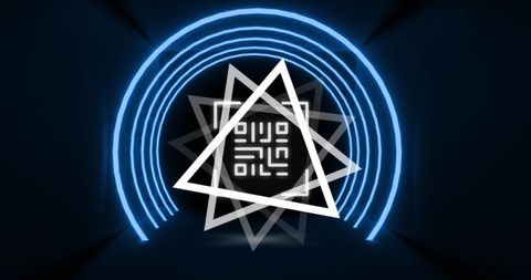 Glowing qr code in futuristic neon geometric design