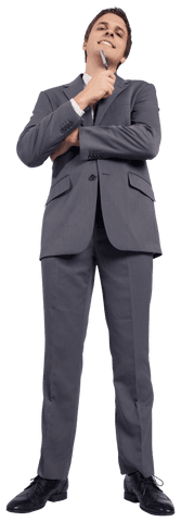 Thoughtful Businessman in Grey Suit Pondering Ideas Transparent Background