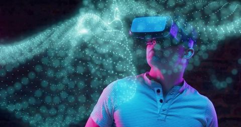 Man Engaging with Vibrant Virtual Reality Experience