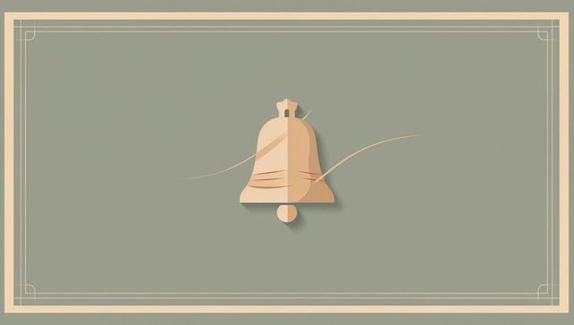 Minimalist beige bell papercut icon on sage background with elegant double border