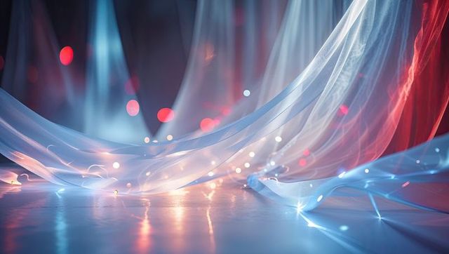 Ethereal glowing drapery floating with luminous light particles