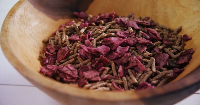 Close-up of Healthy Bran and Berry Cereal in Wooden Bowl - Download Free Stock Images Pikwizard.com