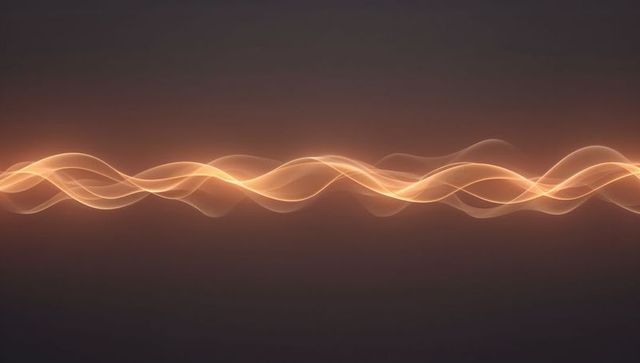 Flowing amber light ribbons forming sinuous loops on dark gradient canvas with golden glow