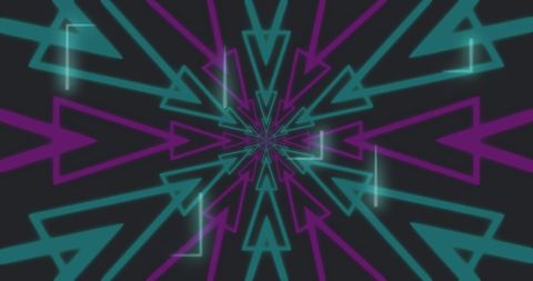 Abstract geometric light patterns with arrows on black background