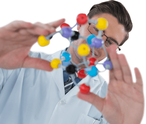 scientist examining colorful molecular structure, transparent background - Download Free Stock Videos Pikwizard.com