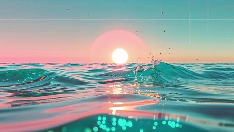 Pastel sunrise reflection over ocean waves