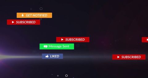 Floating social media notification badges over dark purple-black gradient for streaming ui