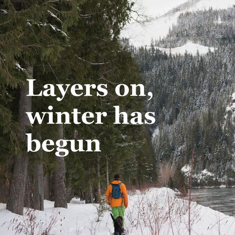 man hiking along snowy forest path in winter - Download Free Stock Templates Pikwizard.com