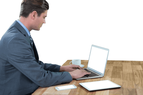 Transparent Businessman Using Laptop with Digital Devices - Download Free Stock Videos Pikwizard.com