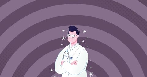 Male Doctor Surrounded by Abstract COVID-19 Cells