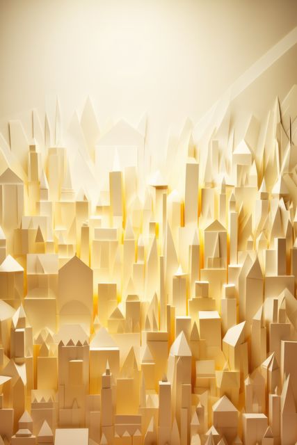 Origami cityscape on yellow background, created using generative ai technology. Cityscape, origami art and architecture concept digitally generated image.