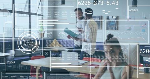 Collaborative business meeting in futuristic office interior