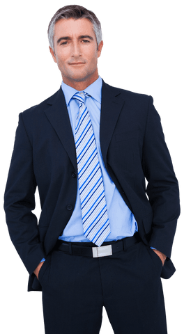 Caucasian Businessman in Suit Standing Confident on Transparent Background