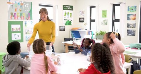 Diverse Classroom Learning About Recycling and Sustainability Initiatives