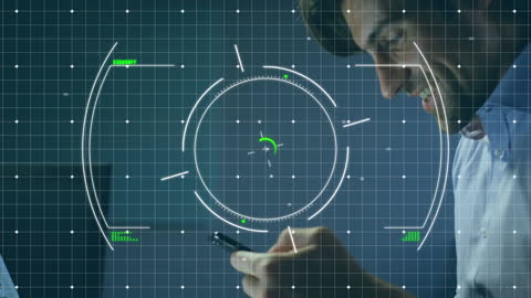 Digital Interface Overlay with Smiling Businessman