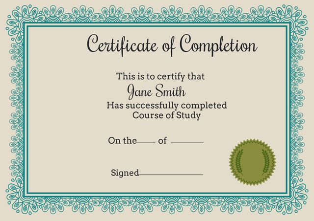 Classic Certificate of Completion Template with Ornate Design - Download Free Stock Templates Pikwizard.com