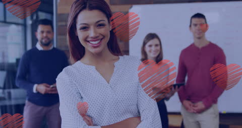 Group of Smiling Professionals with Heart Graphics