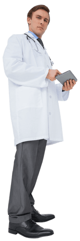 Transparent background professional doctor with tablet