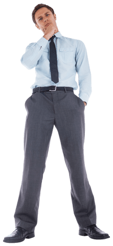 Transparent Businessman Thinking with Hand on Chin Pose