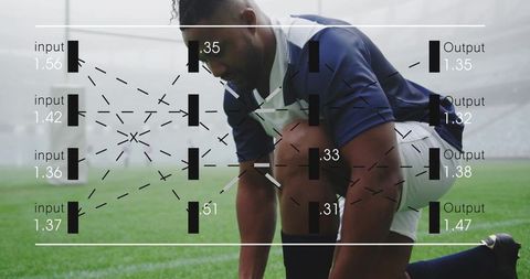Athlete on turf with neural network overlay for sports performance