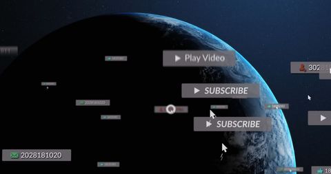 Falling social media icons over globe in digital concept
