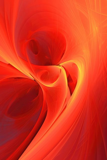 Abstract red and orange fractal art with swirling shapes interact for dynamic design appreciated in modern art collections. Bright and fiery color palette suits living room or office décor as an art print, background for graphic design, or digital artwork for digital projects.