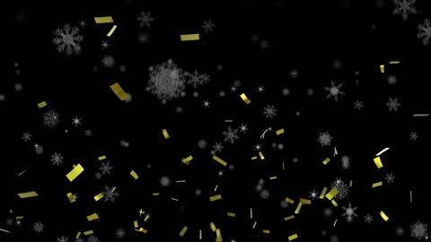 Festive Animation with Snowflakes and Confetti on Black Background