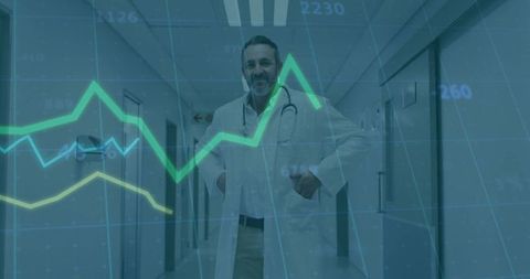 Doctor Analyzing Healthcare Trends in Hospital Corridor