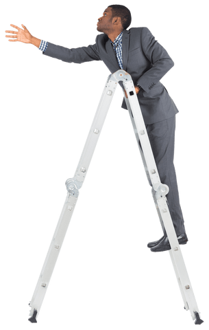Transparent ambitious businessman reaching to success on ladder