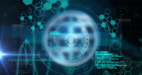 Futuristic Digital Interface Display with Data Processing Visuals