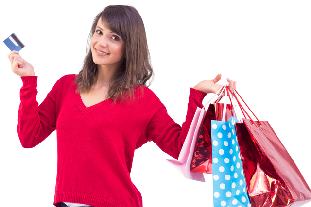 Happy Woman Holding Shopping Bags and Credit Card on a Transparent Background - Download Free Stock Videos Pikwizard.com