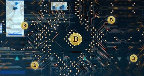 Bitcoin Circuit Boards Highlighting Digital Transactions in Tech
